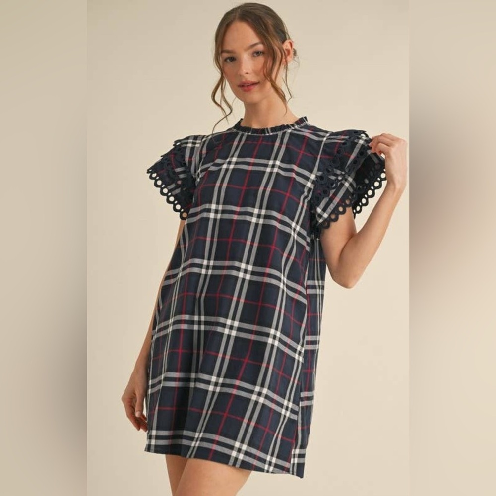 Plaid Ruffle Sleeve Dress